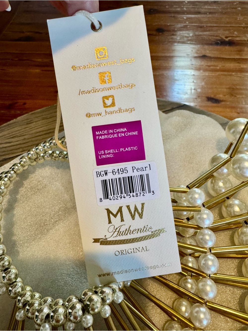 Madison West Pearl and Gold Fan-Detail Evening Bag - Picture 5 of 5